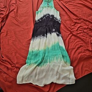 A.L.C. Maxi Dress in Black, Green, and White Tie-Dye 100% Silk Dress Lined